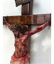 Realistic Crucifix Christ Wound For Meditation, Brown wood, Wall Cross picture