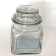 Antique Borden's Malted Milk in the Square Package Glass Jar Original Ground Lid picture