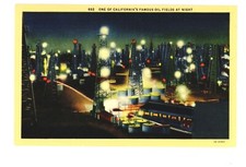 Vintage Postcard California Famous Oil Fields At Nights USA Travel Unposted USA picture