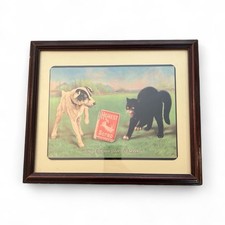 Framed Honest Scrap Chewing Tobacco Tin Sign Retro Americana Dog & Black Cat picture