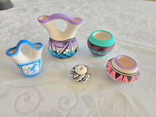 5 Signed Miniature Southwest 'A.T. Vt. Navajo Pottery Pieces picture