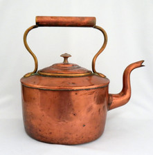 Antique Early 1900's Large Oval Handmade Heavy Copper Tea Kettle Pot picture