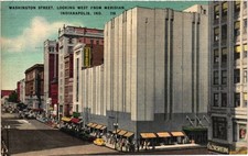Washington Street Indianapolis IN Linen Postcard Meridian Florsheim Stores 1930s picture