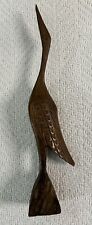 VINTAGE CRANE  BIRD STATUE FIGURINE HAND CARVED WOOD 9 1/4 “TALL FLAWS picture