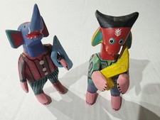 Vintage Hedilberto Xuana Oaxaca Wood Carving Mexican Folk Art Lot 2 W/ Props picture