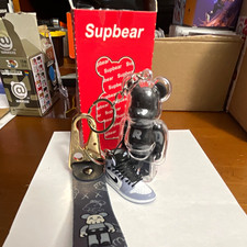 Supbear Bearbrick R Figure Keychain w/ Black/Gray Sneaker Charm, Trigger Clip picture