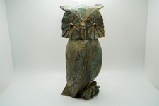 Vintage Carved Jasper OWL Statue Yellow Eyes 8.25