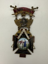 Antique Knights Templar 1907 NY Saratoga Conclave Medal Masonic Coat Badge picture