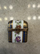 Limoges France Porcelain Perfume Bottle Box Casket Hand Painted Cobalt Gold Vtg picture