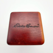 Vintage Eddie Bauer Small Wooden Box Dark Brown Wood Green Felt Lined Faded picture