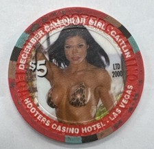 Hooters Casino Chip December 2008 Calendar Caitlin Las Vegas $5 denim Lmtd Ed picture