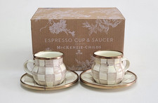 Mackenzie Childs Mocha Check Expresso Cup & Sauccer Set picture
