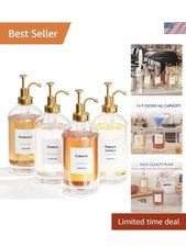 Elegant 4-Pack Coffee Syrup Dispenser Set – 500ml Glass Bottles with Gold Pumps picture