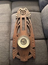 Vintage German AK Barometer Wood & Brass Weather Station Dial Made in Germany picture