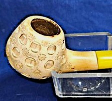 HANDMADE MEERSCHAUM? DECORATED SMOKING PIPE w/ YELLOW STEM PRINCE SHAPE picture