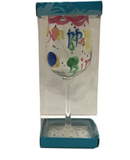 De-Lite Hand Painted Wine Glass Goblet Happy Birthday New in Box picture