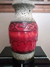 Lava Glaze Scheurich Keramik Vase Red Orange Brown 208-21 Vintage W. Germany picture