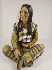 12” H Poly resin Indian Chief Sitting Statue Native American Decoration Figurine picture