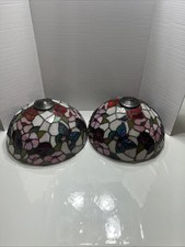 Vintage Stained Glass Lamp Shade Butterfly And Flowers picture