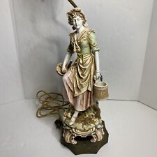 Continental Art Co. Chalkware Figural Lamp Woman w Flowers Ornate Working 1950s picture