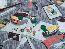 Waverly Duck Decoys Woodsy Cabin Mid Century 1940’s Barkcloth Vintage Fabric picture