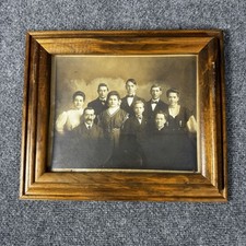 Antique Late 1800s Framed Victorian Family Portrait Photograph Large Group Wood picture