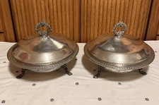 Set Of 2Vintage FB ROGERS Silver Plated Round Serving Dish W/ Lid & Pyrex Bowl picture