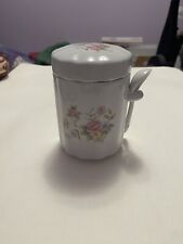 Vintage Porcelain Sugar Dish with Lid and Spoon 1980's Floral Sugar Cannister picture