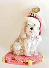Christopher Radko Ornament Dog White Charlie Pup on A Pillow Christmas Santa Hat picture