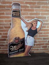 Vtg Miller Genuine Draft Beer Bottle Blonde Girl Metal Advertising Sign Bar41x26 picture