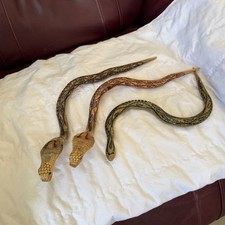 Vintage Wooden Articulated Snake Lot Set of 3 - 2 Cobras 1 Viper Jointed Toy picture