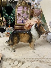 Vintage Collie Dog Figurine Porcelain Ceramic Sable Black White 6 Inch picture