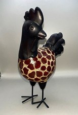 Whimsical Metal Chicken Figurine Black with Brown Patterned Body Decorative picture