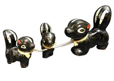 Vintage 1960s Japan Redware Skunk Family Figurines Chained Set of 3 MCM picture