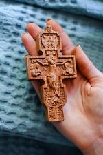 4.5 INCHES Pectoral Cross Orthodox crucifix Wood Carved Religious christian gift picture