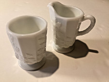 Vintage Westmoreland Milk Glass Paneled Grape Cream and Sugar Set picture
