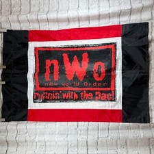 Vintage 1998 WCW NWO New World Order Red Black Flag Banner 3.5 X 2.5' Wrestling picture
