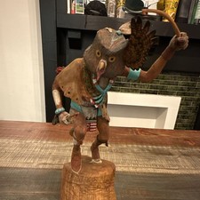 Hand Carved Hand Painted Wooden Owl Kachina Figurine Signed K. Killou 2001 10