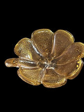 Vintage Clear Shimmering Gold Art Glass Flower Petals Jewelry Trinket Dish 3.75