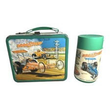 Vintage 1975 Aladdin Drag Strip Metal Lunchbox with Thermos picture
