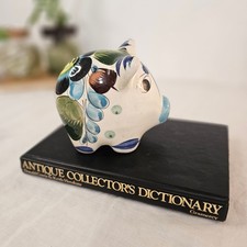 Vintage Mexican Tonala Pottery Piggy Bank Hand Painted Floral Folk Art Mexico picture