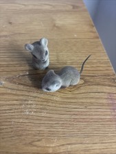Vintage Lot of 2 Flocked Felt Miniature Fuzzy Mice Mouse...  1 3/4