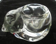 sleeping kitty cat votive candle holder - heavy clear glass picture