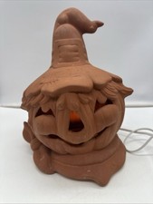 Vintage Unique Terracotta Pottery  Scarecrow Pumpkin Jack O Lantern Light Up 12” picture