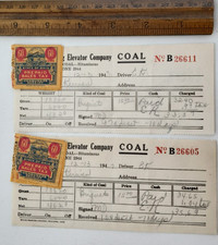 2 1947 GIBSONBURG OHIO ELEVATOR COMPANY COAL RECEIPT CINDERELLA SALES TAX STAMPS picture