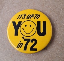 vintage 1972 voter encouragement, Smiley Face pinback button picture