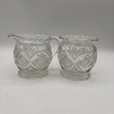 Vintage Gillander & Sons Glass Sugar Bowl & Creamer Pillow & Sunburst picture