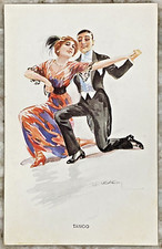 TANGO Couple Dancing Art Signed Luis Usaba Glossy DB Postcard B187 picture