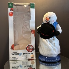 Vintage 2002 Gemmy Holiday Spinning Snowflake Blue Vest Animated Snowman *READ* picture