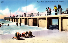 Vintage 1940s Children Sand Surf New Pier Clearwater Beach Florida FL Postcard  picture